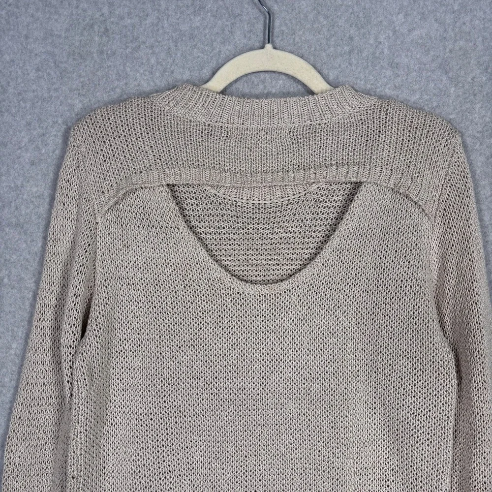 Michael Kors Metallic‎ Thread Open Back Sweater Small Sheer Knit Neutral Shimmer